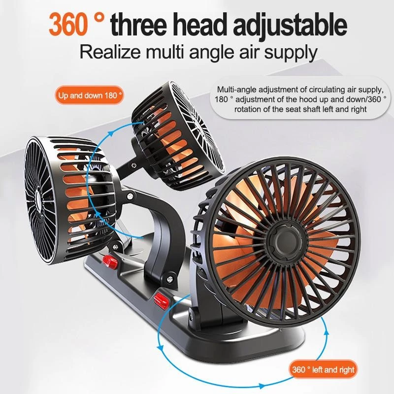 48% OFF Universal Car Fan 12v/24v Electric Three Head Automotive Fan 360° Adjustable Cooling Fan Low Noise