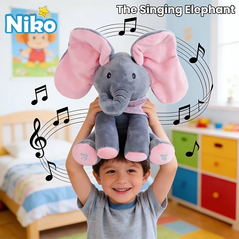 50% OFF NIKO Elephant Stuffed Toys 30cm Peek A Boo Eephant Talking Singing Stuffed Educational Music Toys