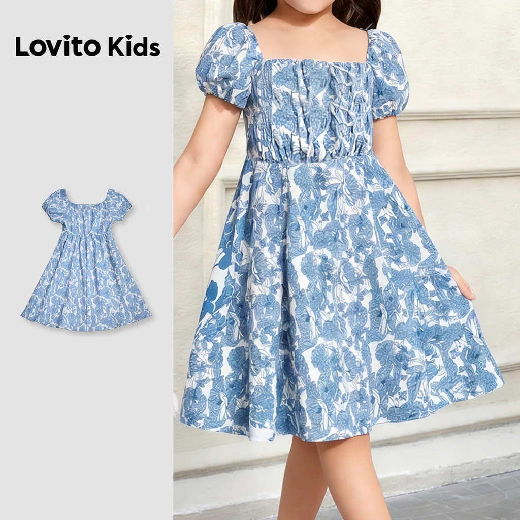 27% OFF Lovito Kids Girl Casual Dress Ruffle Spring/summer Blue Dress L186LD223