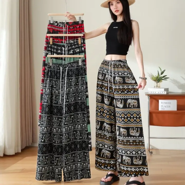 24% OFF New style wrinkled elephant trousers women's casual pants women's high waist casual pants wide pleated pants Fabric Womenswear Elegant Fits Straight Elastic Brown squarepantswomens flare pants high waist