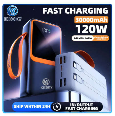83% OFF KKSKY 22.5W Powerbank 30000mah ORIGINAL Fast charging LED LCD power bank 30000 mah heavy duty with built in cord for iphone andriod black white 5years warranty