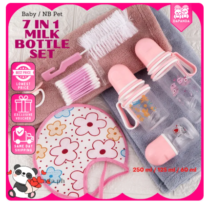64% OFF DAPANDA 250ml/125ml/60ml Bundle 7in1 Baby Bottle Set Feeding Essential Bib Pacifier with Free Gifts