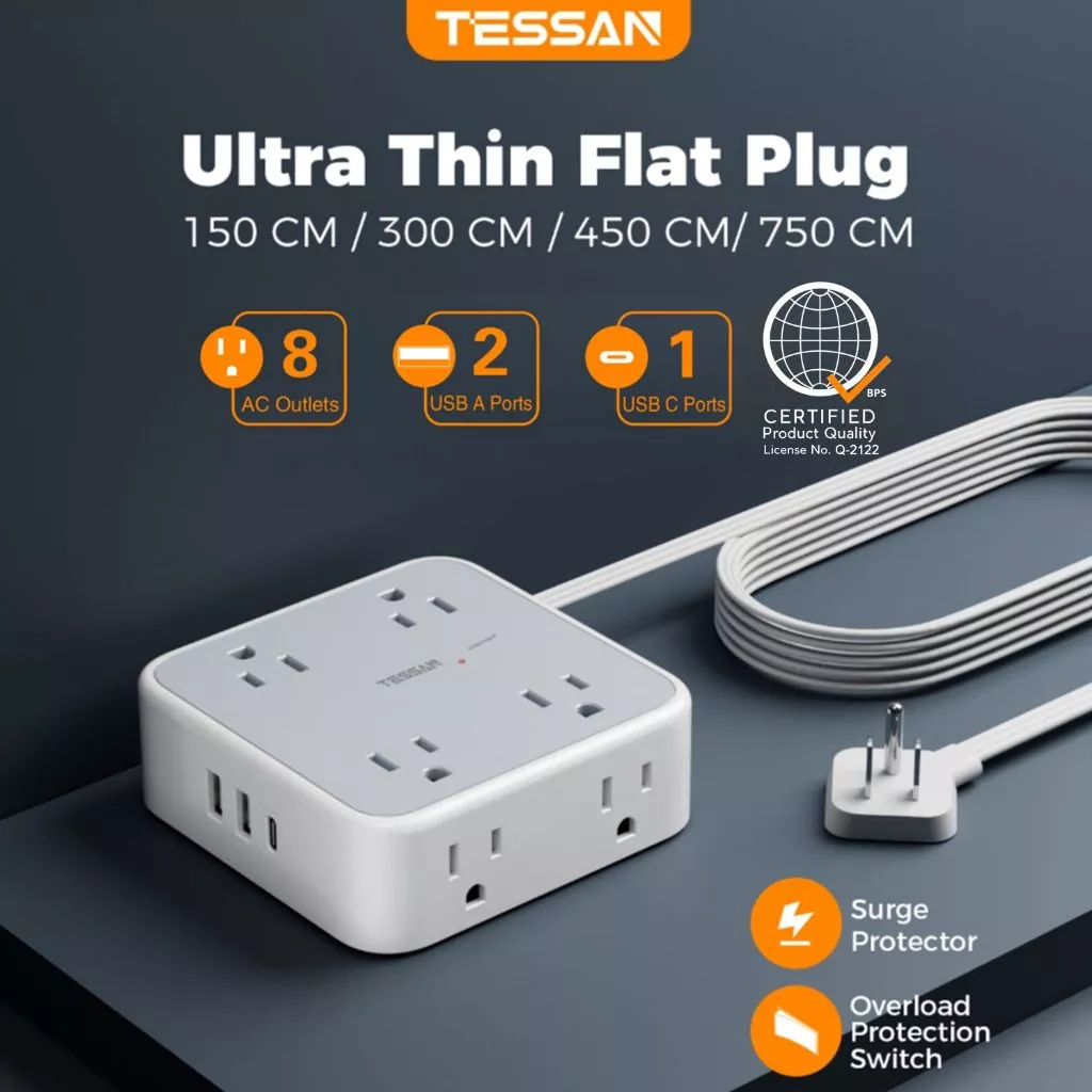 35% OFF TESSAN Extension Wire with USB+Type C, Power Strip Portable Extension Cord High Quality