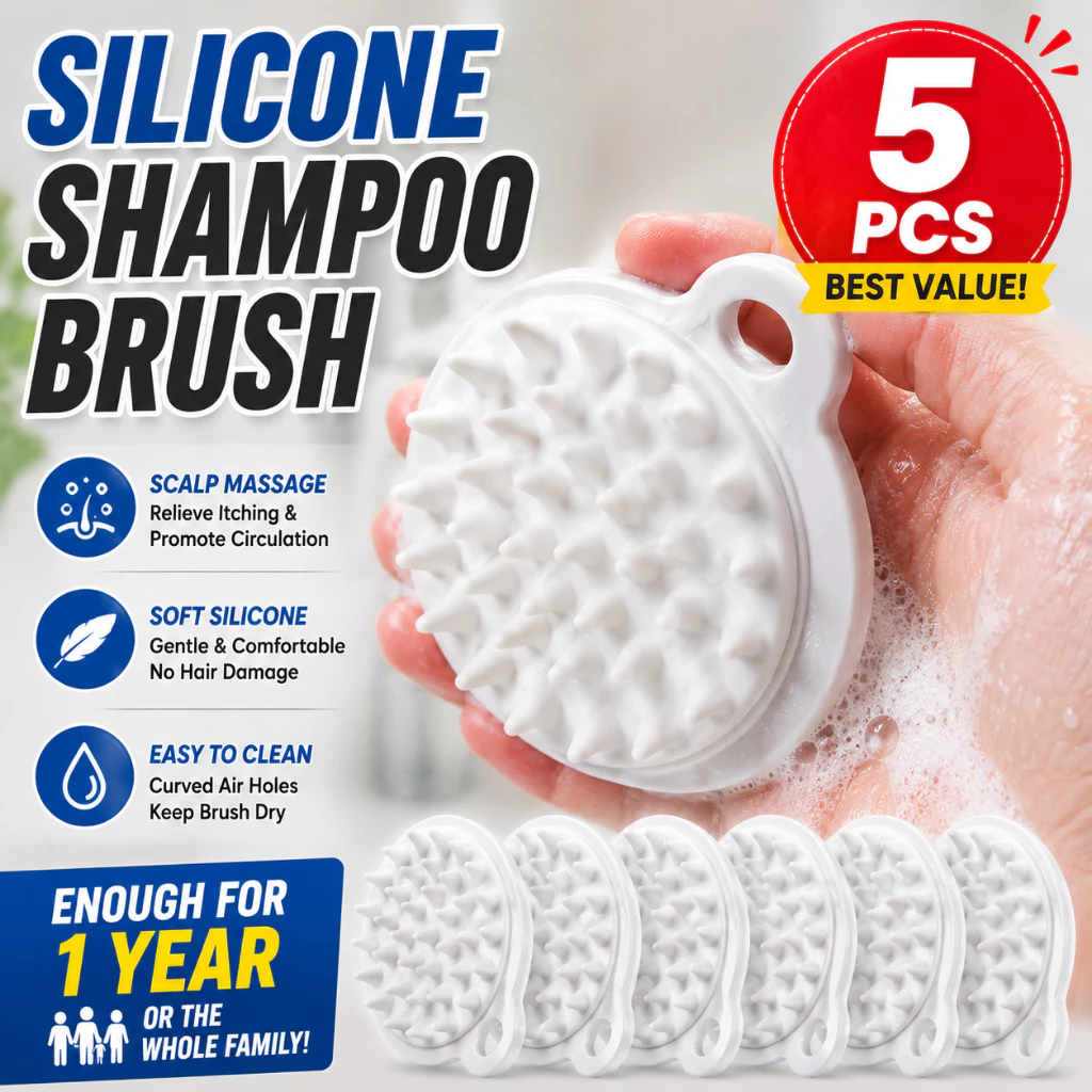 34% OFF 5PCS Bath shampoo Brush Grooming Soothe Massage Brush with Shampoo Dispenser