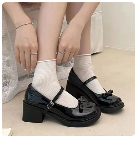 70% OFF Mary Jane shoes for Women Fashion Cute school shoes Lolita/JK uniform shoes Black High Heels Retro Round Toe Cute Bow School Shoes
