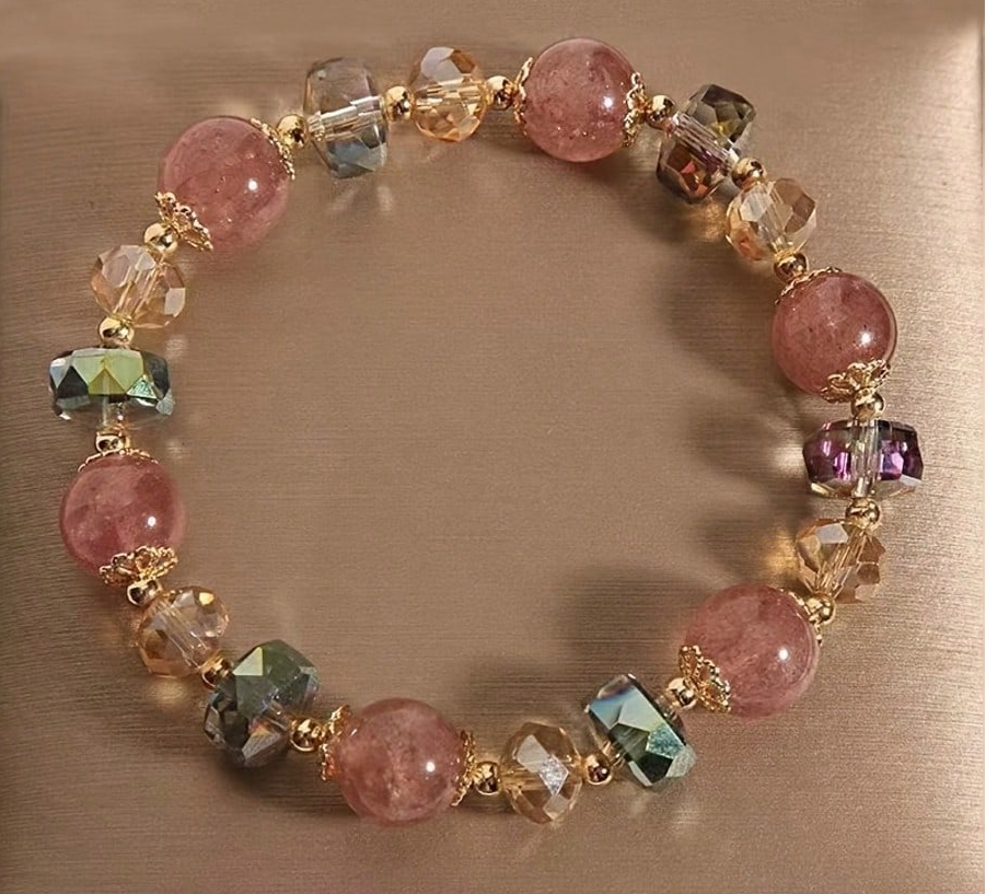 2% OFF 1pc Colorful Glass Strawberry Crystal Bead Bracelet, Good Luck Health Daily Wear & Gift