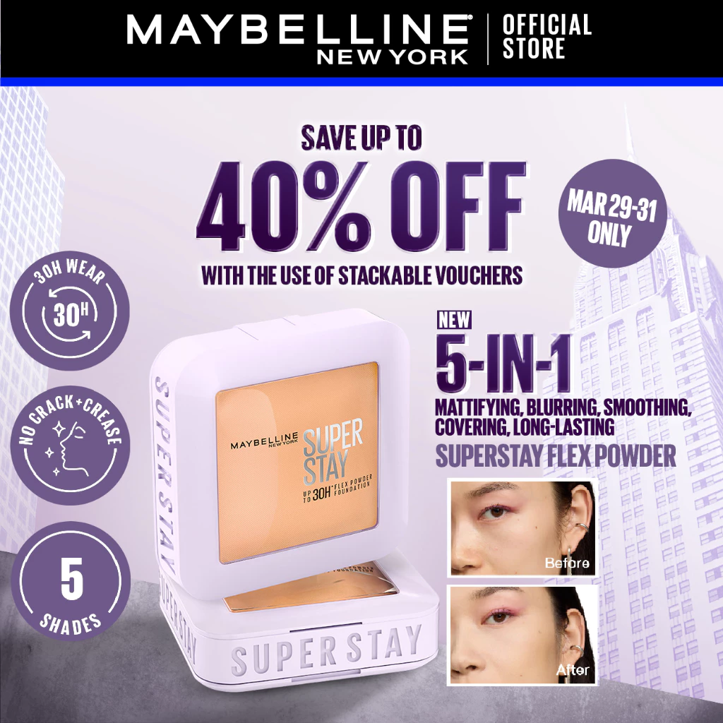 Maybelline Super Stay Flex Powder 5-IN-1 30HR Mattifying, Blurring, Smoothing, Covering,Long-Lasting