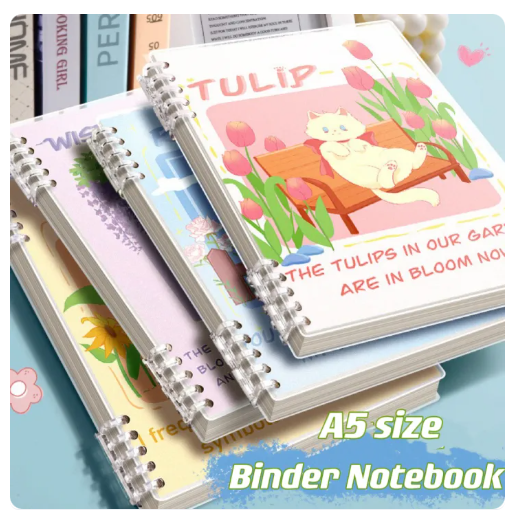 72% OFF A5 Binder Loose Leaf Cute Cat Design Notebook Pad Wreath Ring Book Stationary Supplies