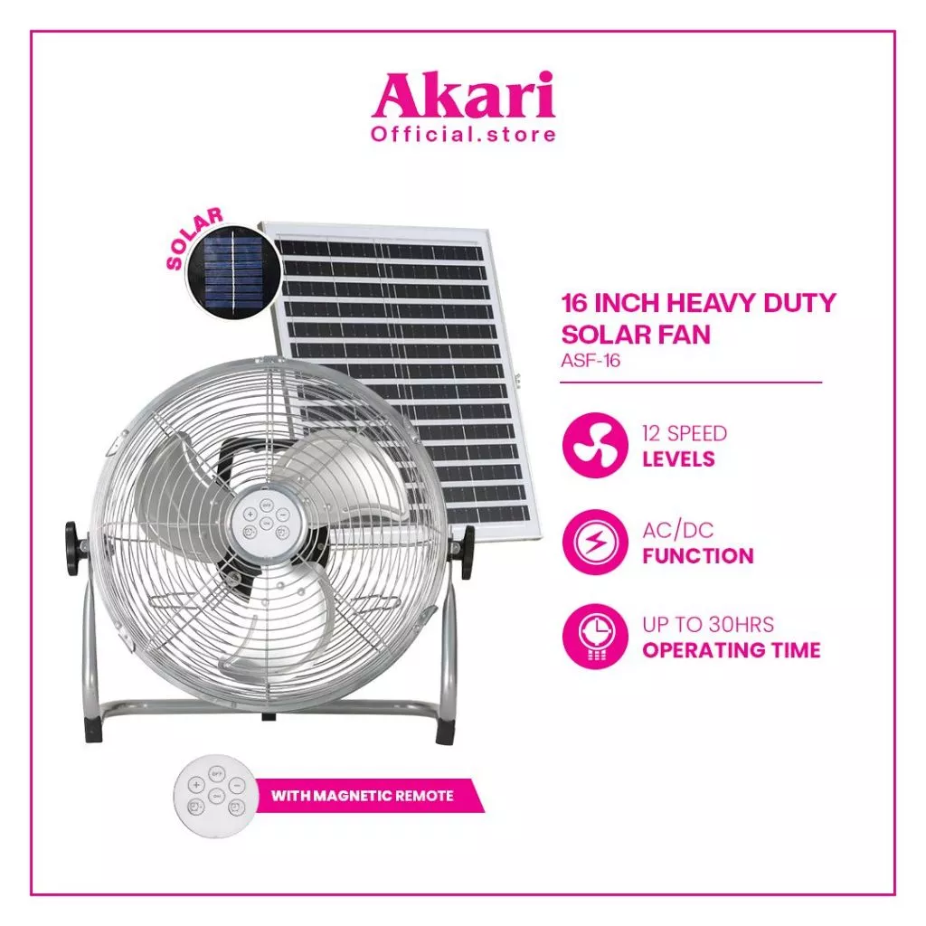 41% OFF Akari (ASF-16) 16” Solar Rechargeable Fan Heavy Duty Portable Emergency Fan for Brownout & Outdoor