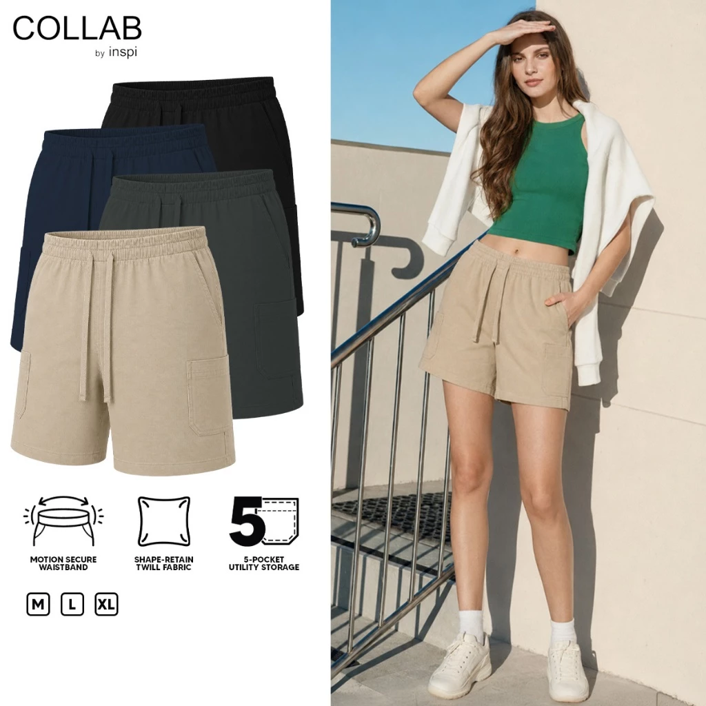 49% OFF COLLAB by Inspi Twill Cargo Shorts for Women Above the Knee Running Short with Drawstring & Pockets