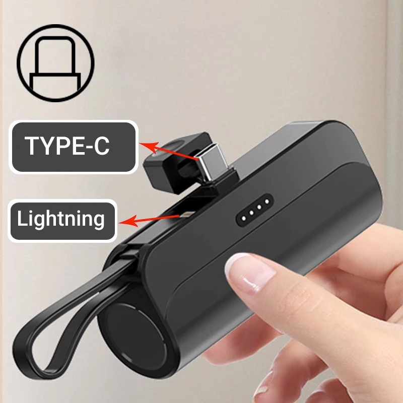 85% OFF Original 2in1 PowerBank 5000mAh Mini Portable Power Bank Type-C iOS Fast Charging Cable In Cab Buil