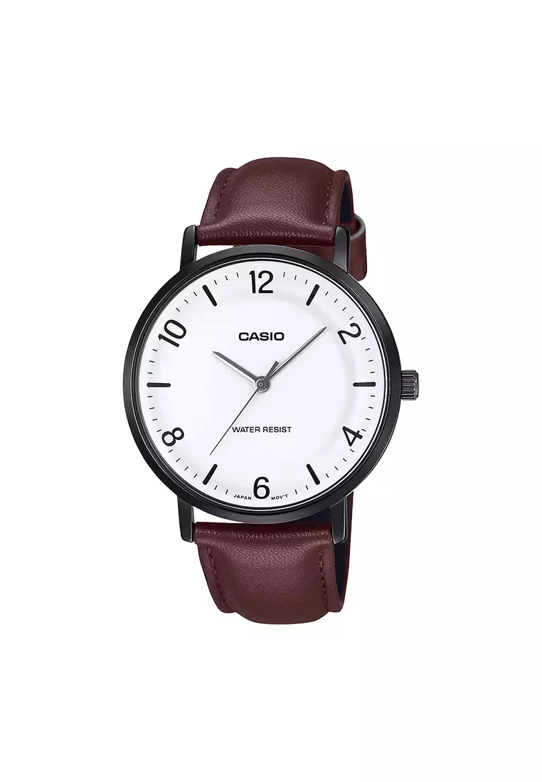 57% OFF Casio Brown Leather Strap Analog Watch GNY-MTP-VT03BL-7BDF