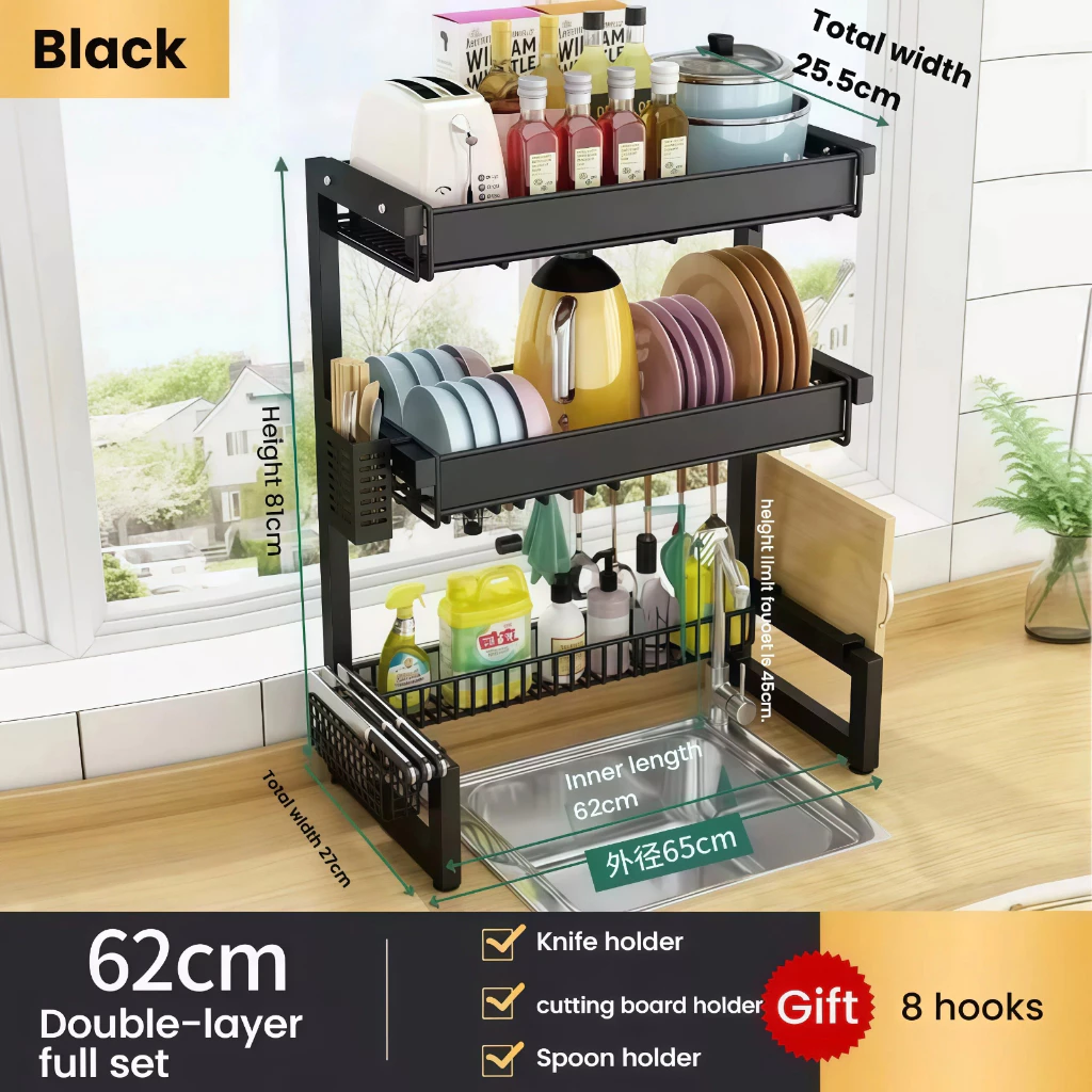 EM ⭐⭐Clearance Dish Drying Rack Over Sink Rack Dish Drainer Strong Metal Kitchen Plate Organizer