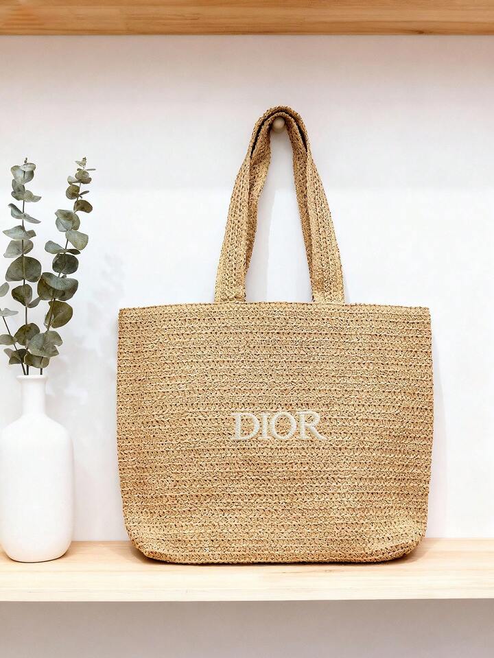 20% OFF Dior Women Straw Handbag, Cosmetic Bag, Large Beige Tote Bag, Bohemian Beach Hat Bag, Summer Shoulder Shopping Bag