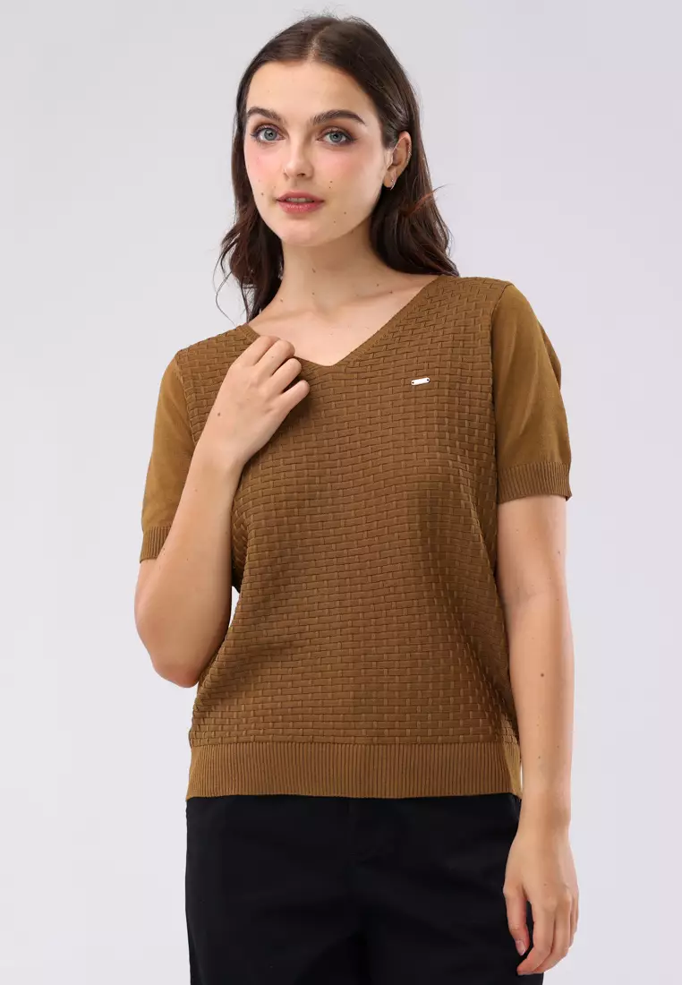 78% OFF Textured Knitted Short Sleeves Blouse