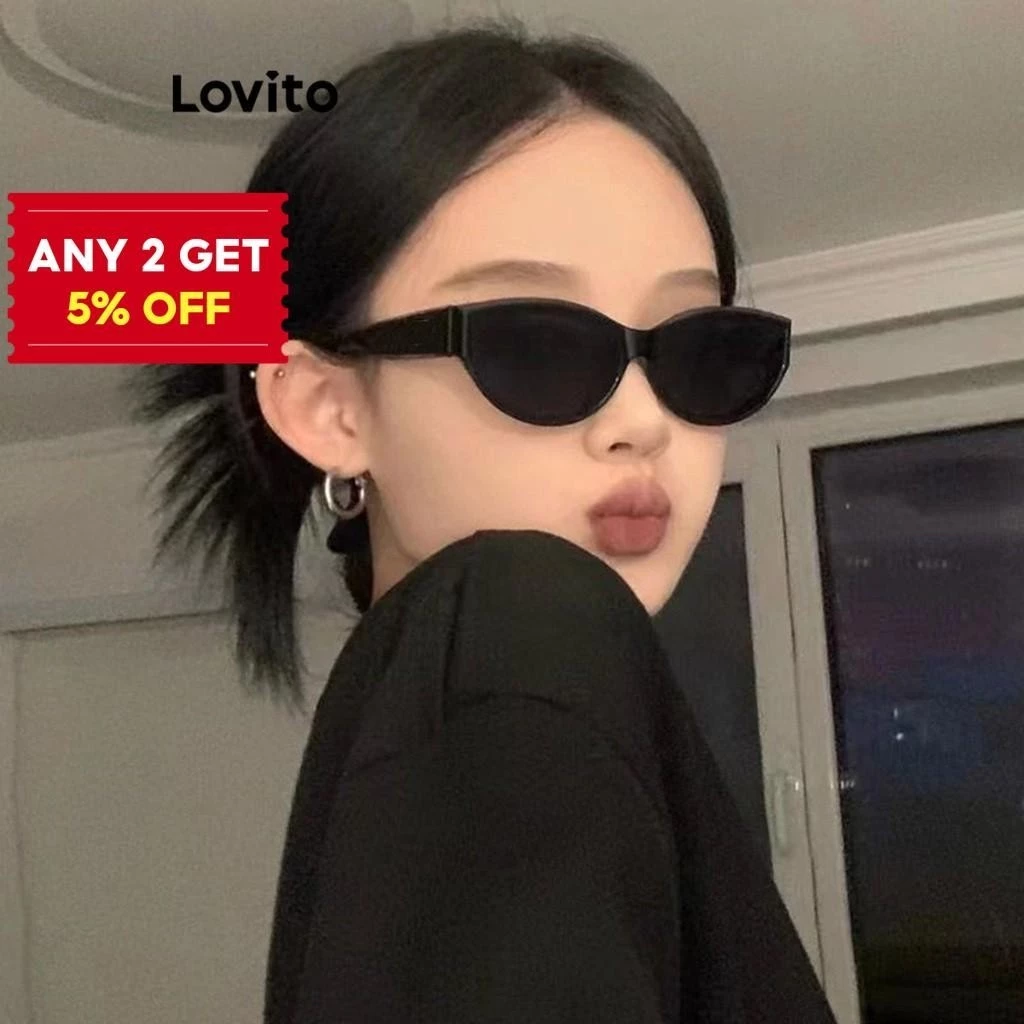 30% OFF (Casual) Lovito Plain Cat Eye Korean Sunglasses for Women LFA08707