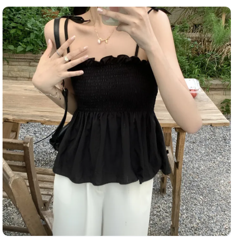 86% OFF SUZY Adjustable Shoulder Strap Shirred Upper Cami Top M1293