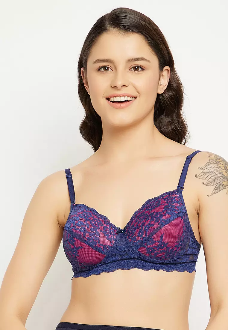 80% OFF Clovia Padded Non-Wired Full Coverage Multiway Bridal Bra in Blue - Lace