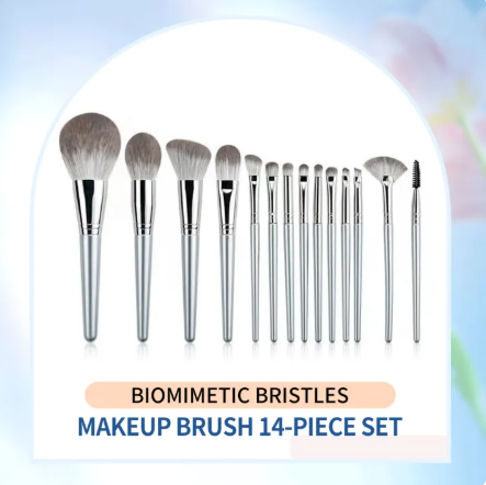 59% OFF Professional Makeup Brush Set 14-Piece with Green Accents and Soft Synthetic Bristles