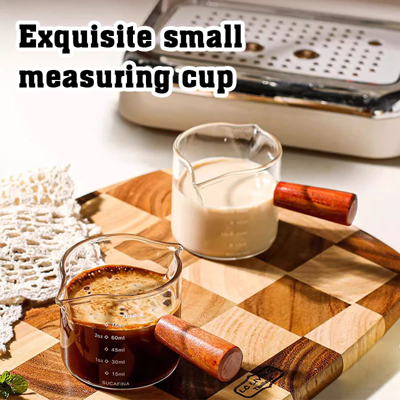 29% OFF Espresso Cup Glass Measuring Cup Double Mouth Bottle Coffee Share Pot Wooden Handle Glass Small Milk
