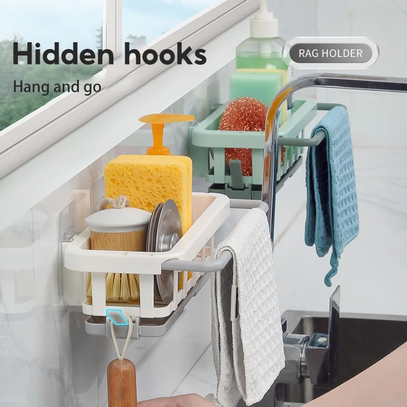 82% OFF Kitchen Sponge Rack Organizer Punch-free Sponge Sink Holder Wall Mounted Soap Rack Sink Tray