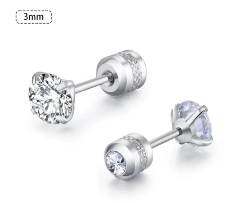 43% OFF 1 Pcs Titanium Steel Fashion Zircon Stud Earrings Electroplating Four-prong Double Diamond Earrings Diamond Earrings for Men Women