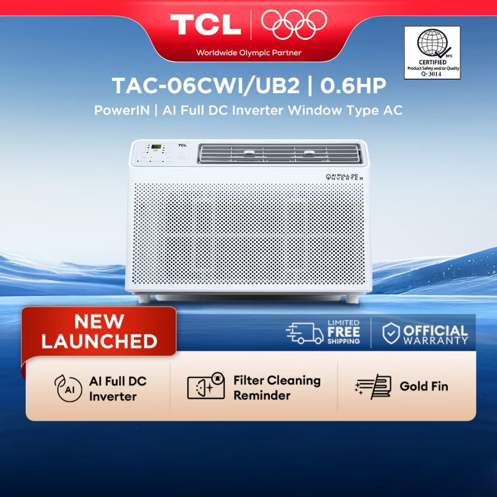 TCL AI Full DC Inverter Window-Type Aircon - CWI/UB2, Fast Cooling, 75% Energy Saving