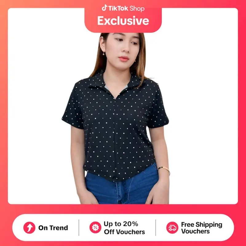 65% OFF 77SHOPPH | Erin Hanging Polo Crop Blouse Premium Cotton Rib Shorts Sleeve Womenswear Casual Chic Elegant Soft Fabric