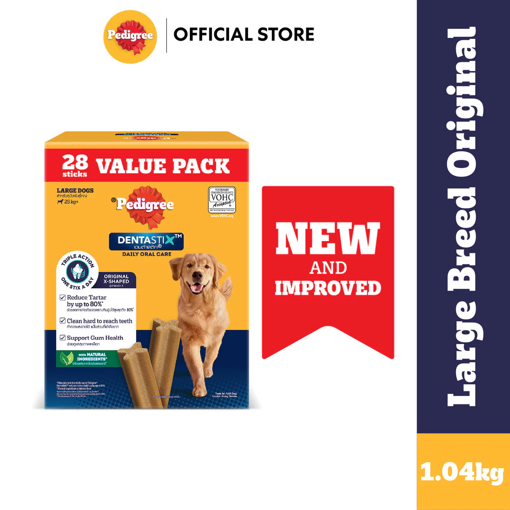 25% OFF [28 STICKS] PEDIGREE Dentastix Dental Dog Treats for Adult Large Breed Dog Original Flavor 1.04kg