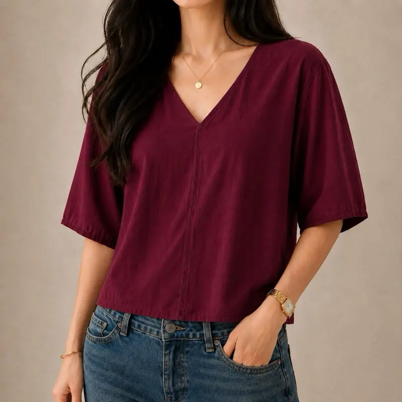 68% OFF GotU.Ph's Premium  KAYE “Rich Tita Top” Soft Linen V-neck Blouse 23”width Elegant Style Fabric Classy Loose Breathable Fit Casual Chic Womenswear Shirts Everyday Minimalist Comfort Medium Short Statement Basic Lady