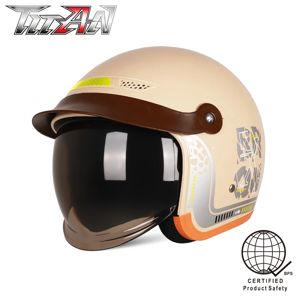 48% OFF TITAN 852 Classic Half Face Helmet – Vintage Open Face Design