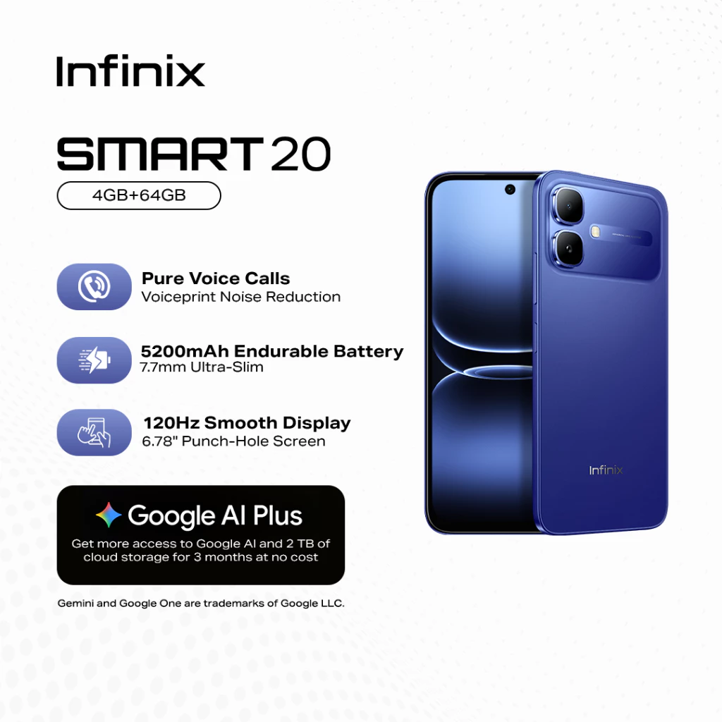 31% OFF Infinix Smart 20, (up to 8GB [4GB + 64GB] MTK Helio G81 6.78" 120Hz, 5200mAh, (1 yr local warranty)