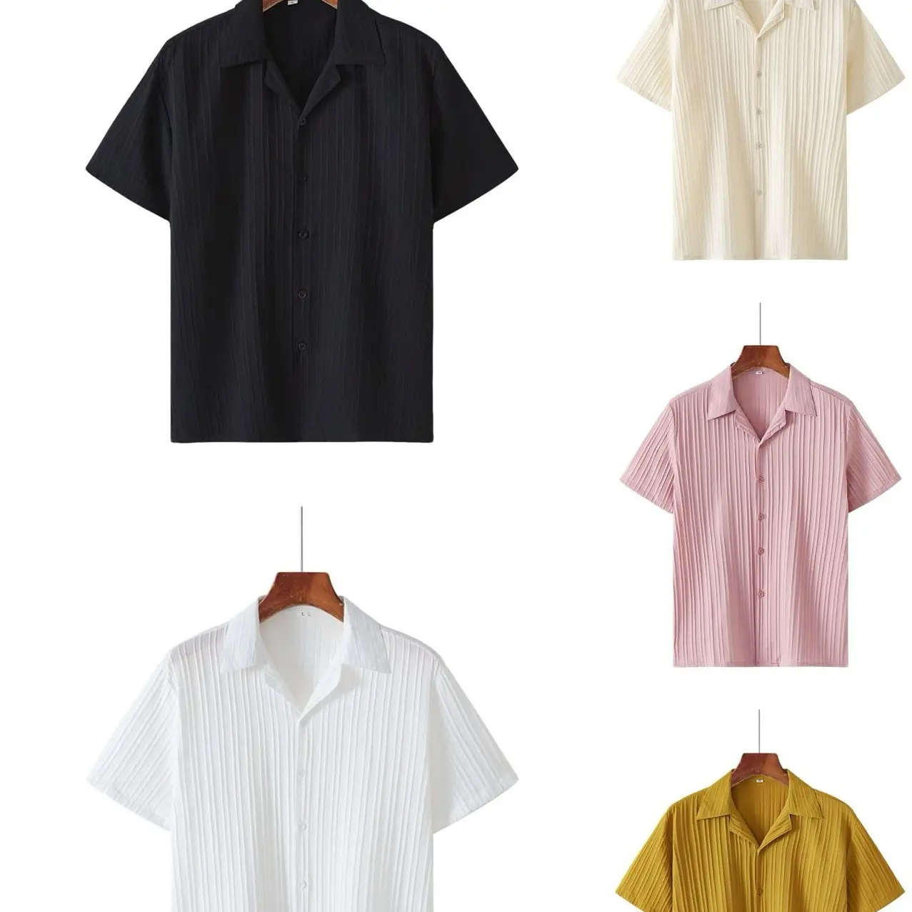 48% OFF TOPSHION2031 High-end Cuban collar short-sleeved shirt for men in summer, Korean version, light luxury, loose, casual, yuppie half-sleeved shirt trend Menswear Lingerie