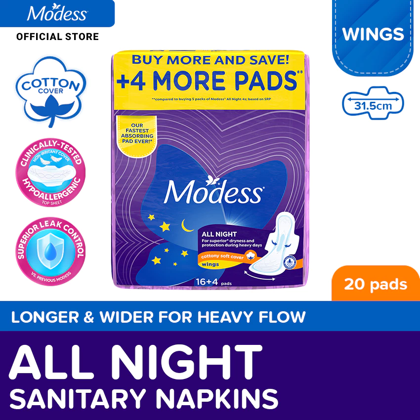 5% OFF Modess All Night Sanitary Napkins 16s + FREE 4 Pads