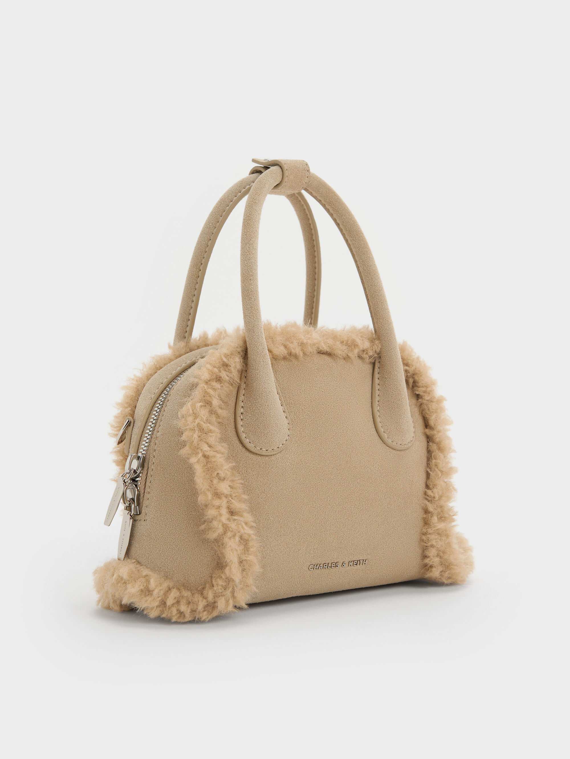 20% OFF Nelly Faux Shearling Bowling Bag - Nutmeg Beige