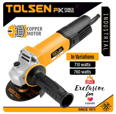 56% OFF Tolsen Industrial Grade Angle Grinder 4" w/ 4 Free Accessories [ONLINE EXCLUSIVE] (710W | 760W) Copper Motor