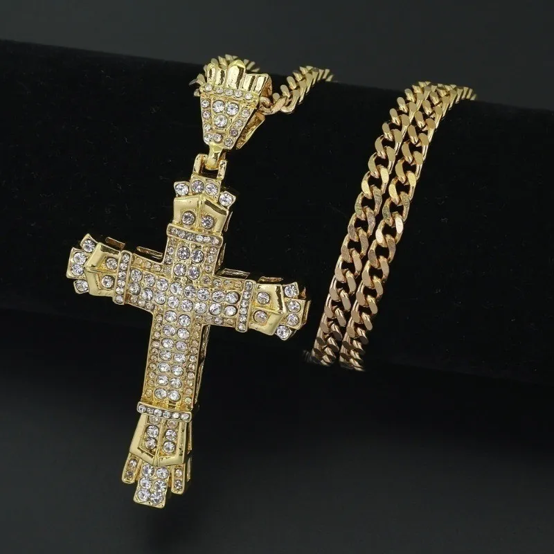 26% OFF Hip Hop Diamond Exaggerated Retro Cross Pendant Unique Jewelry Men Necklace Large Size Cuban Chain
