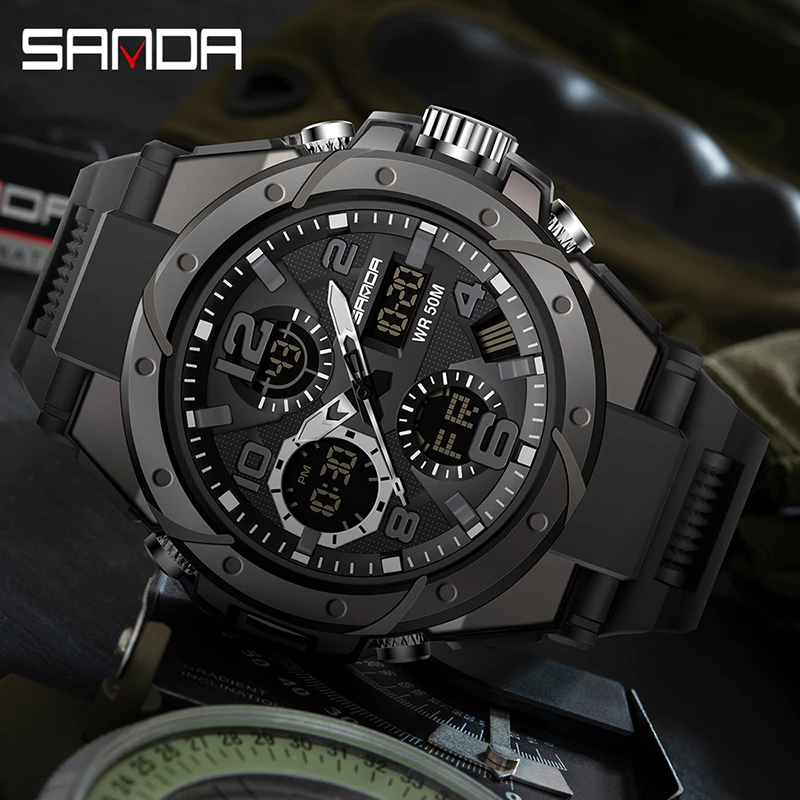 74% OFF SANDA Waterproof Men Watch Sports Luxury Quartz LED Multifunction Swimming Military Mens Watch 6008