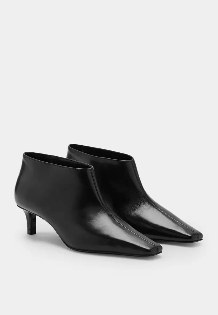 74% OFF Mango Leather Boots With Kitten Heels
