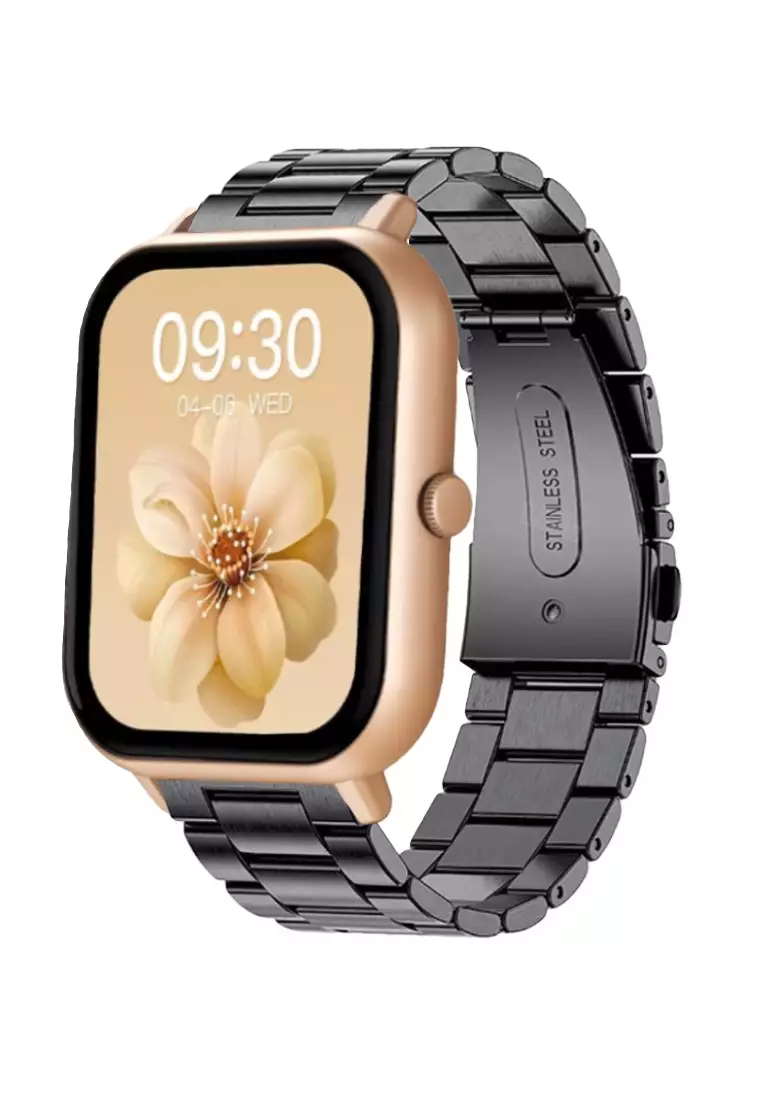 75% OFF Unisex Rectangular Smart Watch - IP Black Stainless Steel Bracelet + 1 free Rubber Strap