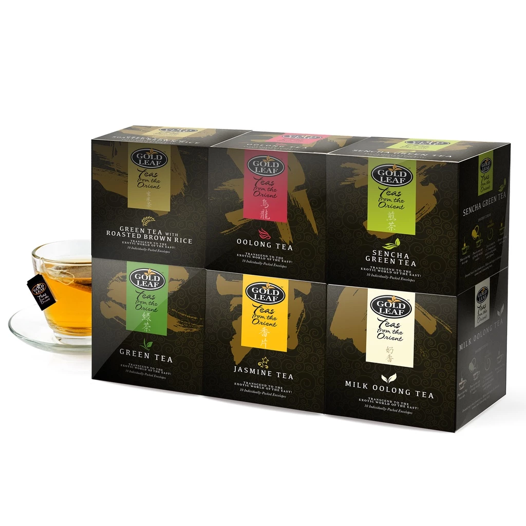 55%OFF 60 Teabags Gold Leaf Oriental Teas Collection (Green, Jasmine, Oolong, Milk Oolong, Brown Rice)