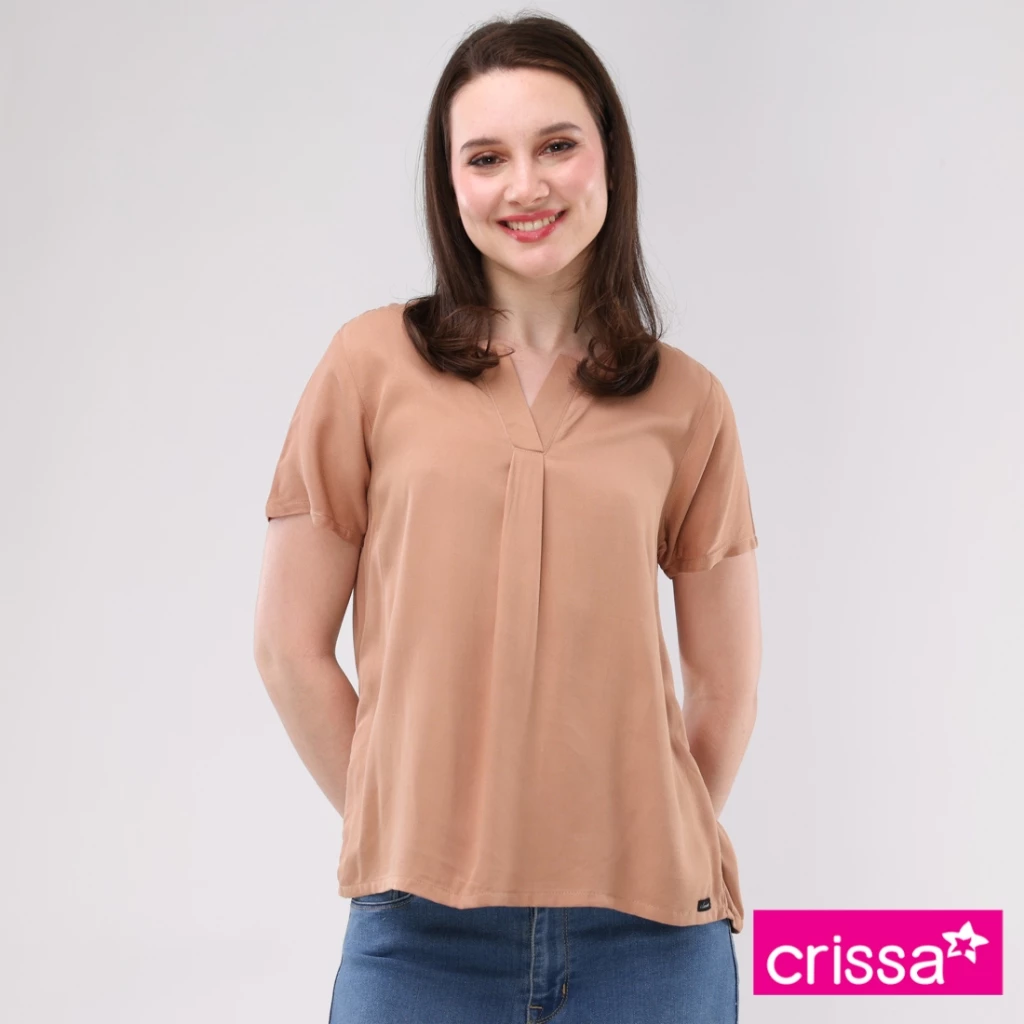 62% OFF Crissa Single Twill Woven Short Sleeves Blouse CSFT25-0143 [Blouse for women]