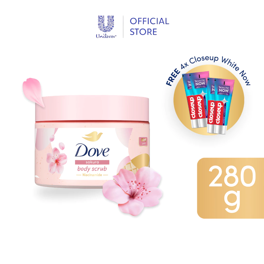 43% OFF [FREE 4x CLOSEUP WHITE NOW PURPLE 100G] Dove Sakura Body Scrub 280g