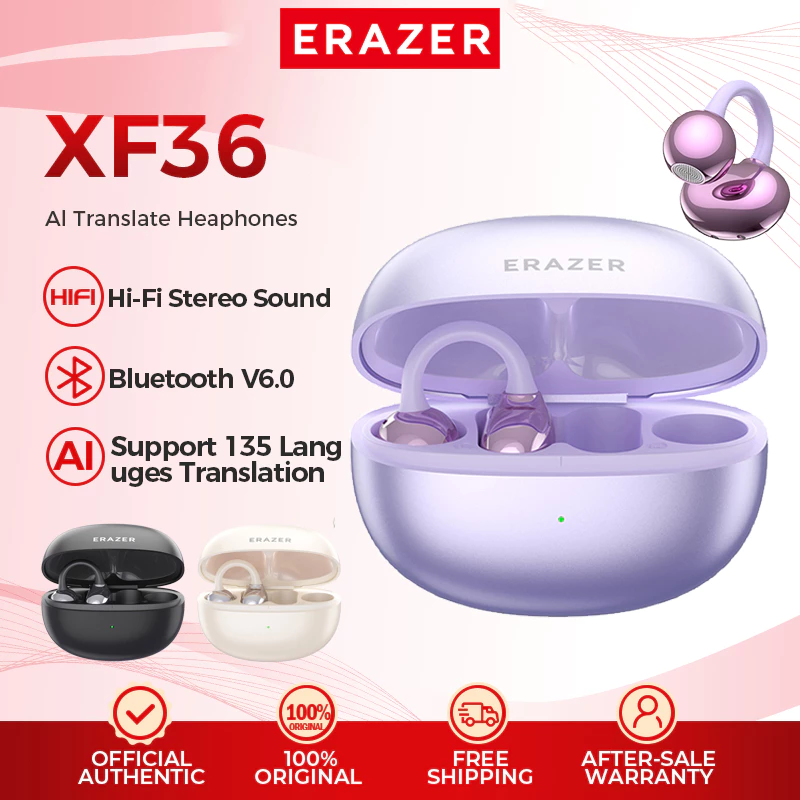 70% OFF ERAZER XF36 Al Real-Time Translation Wireless Earbuds TWS Ear Clip Type Earphone Bluetooth 6.0 Sport Headset HiFi HD Call Noise