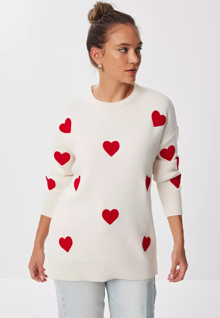 32% OFF Heart Textured Oversize Knitwear Sweater