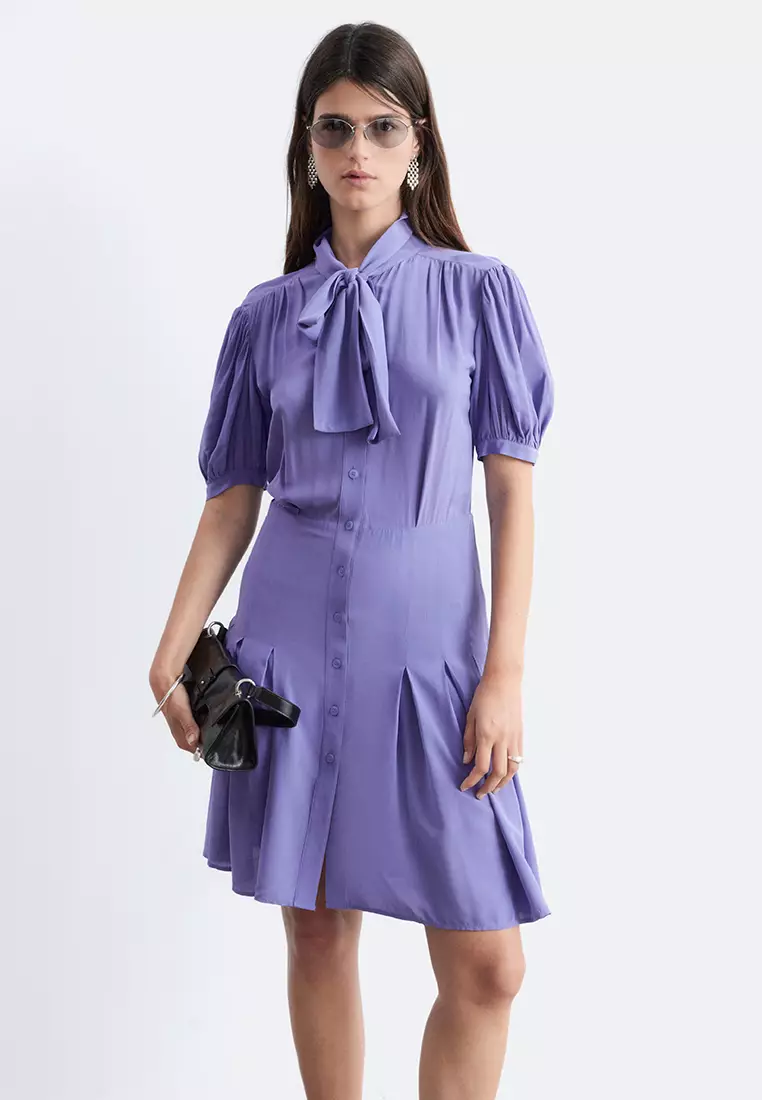 52% OFF Bow-Neck Mini Dress