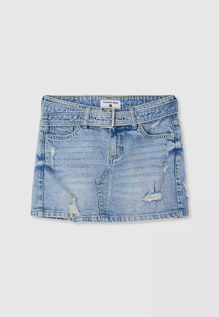 35% OFF Terranova Women's Vintage-Wash Denim Belted Skirt