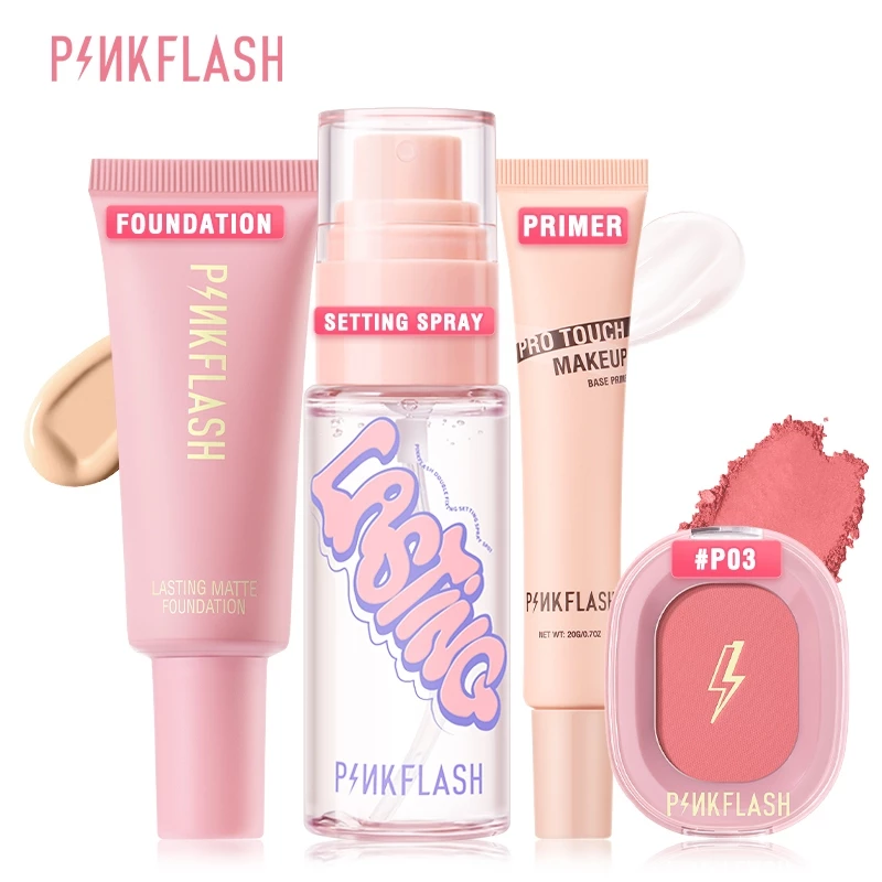 71% OFF PINKFLASH 4 PCS Full Face Makeup Set（Blush + Setting Spray + Foundation + Primer）