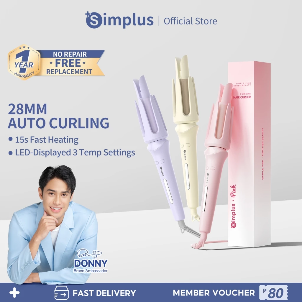 33% OFF Simplus Automatic Hair Curler 28mm Curl Diameter Egg Roll Style 3 Temperature Settings Long-lasting