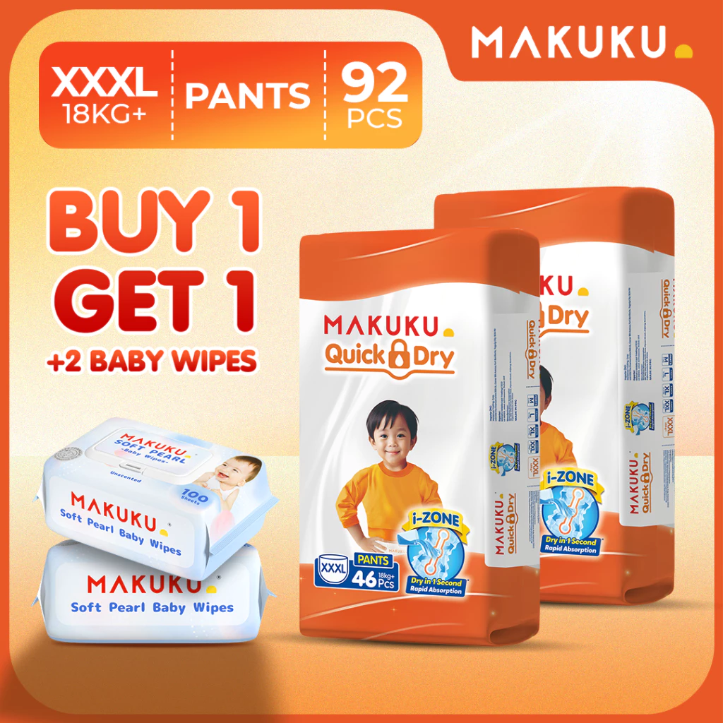 43% OFF【B1T1 BUNDLE】MAKUKU Diaper Quick Dry Tape and Pants UltraThin Soft and Breathable S M L XL XXL XXXL